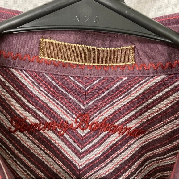 Tommy Bahama Burgundy Striped 100% Silk Long Sleeve Button Down Large - Picture 7 of 9